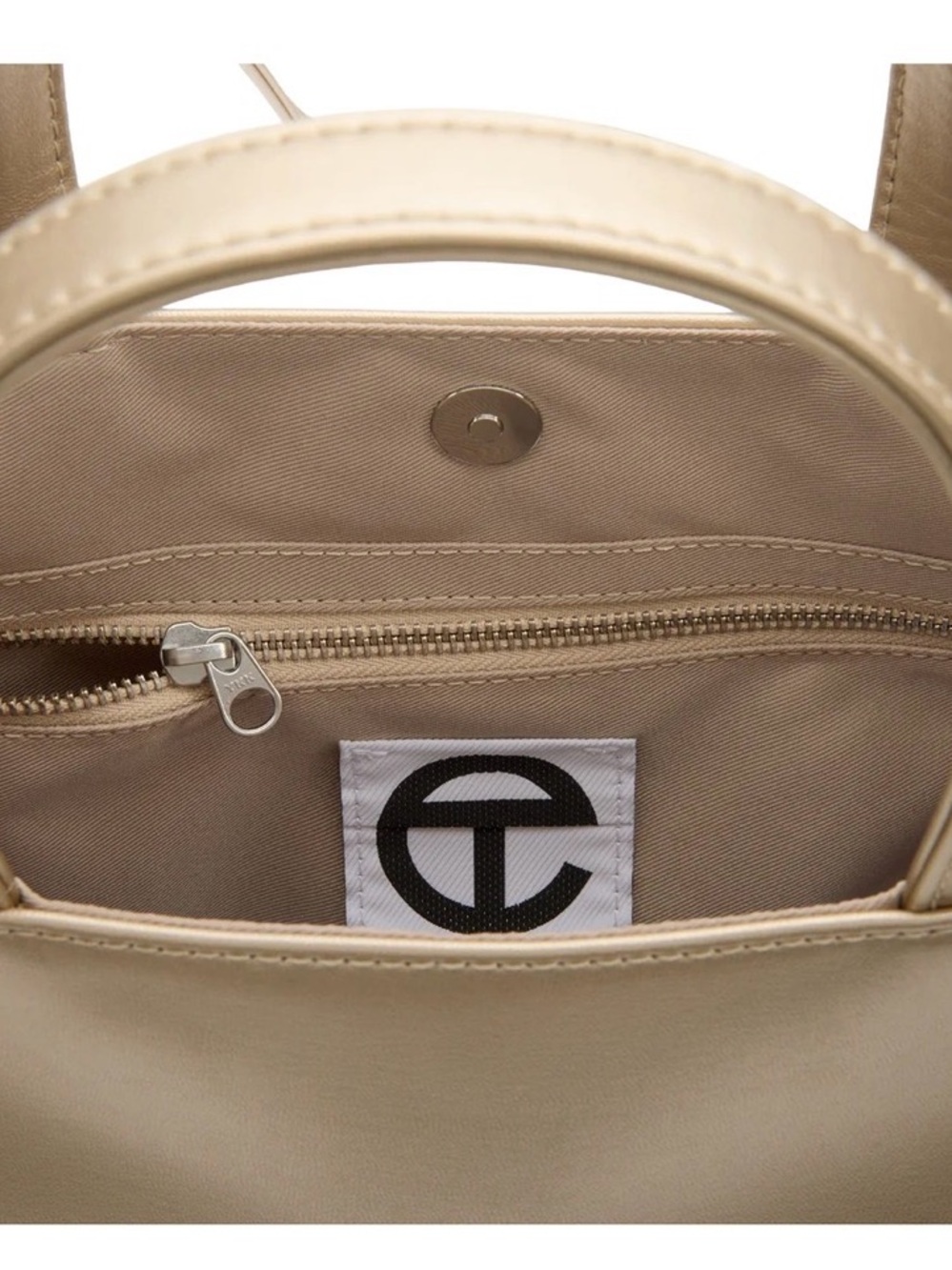 Telfar Large Metallic Gold Leather Tote with Embossed Logo - Picture 3 of 8